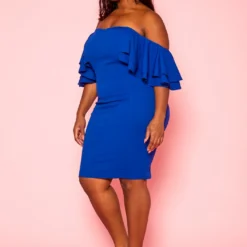 Plus Size Off Shoulder Ruffle Sleeve Mini Dress -Radiant Drape Sales 2021271 002 3