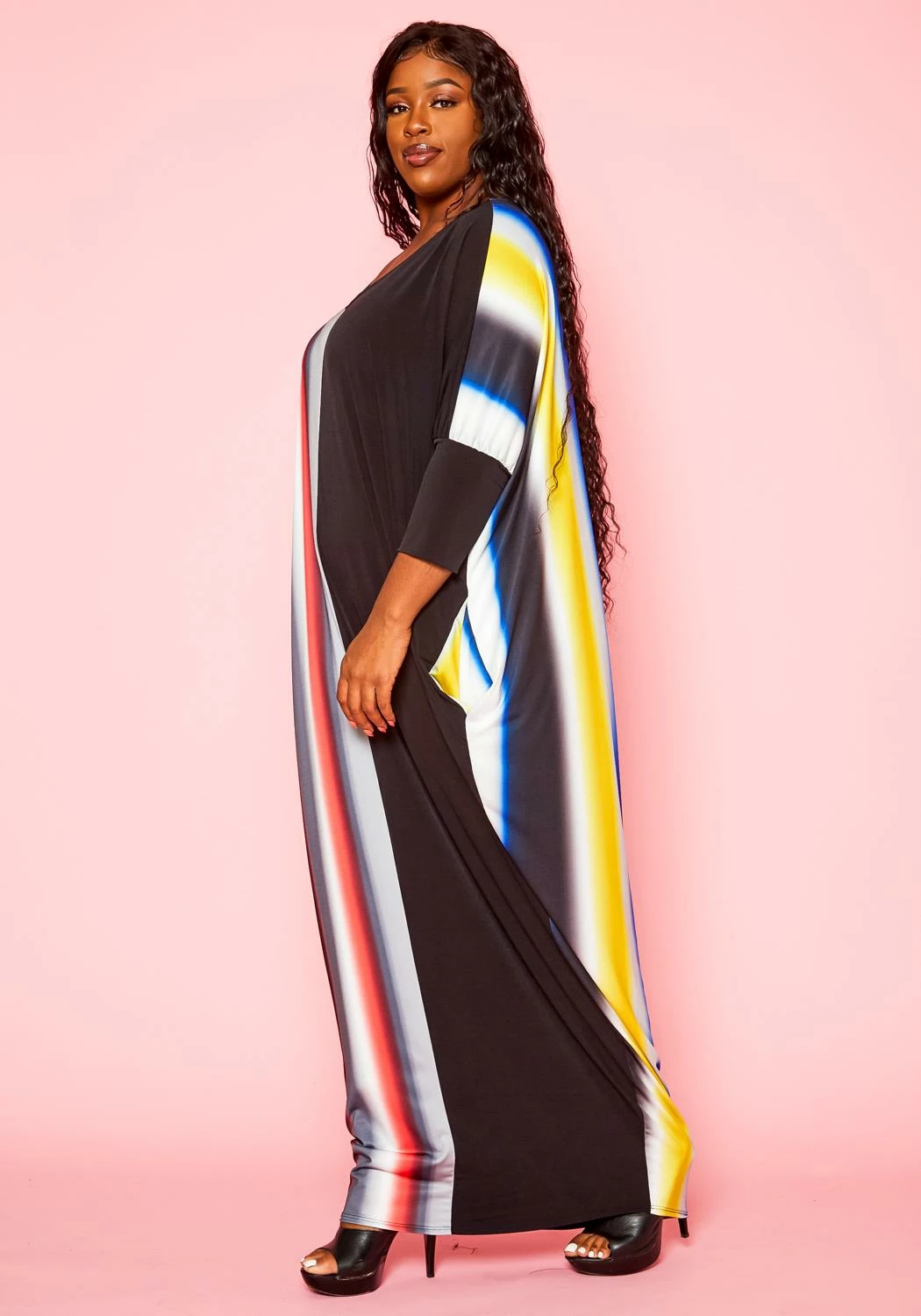 Plus Size Gradient Pattern Splice Flare Maxi Dress 2 Plus Size Gradient Pattern Splice Flare Maxi Dress - Image 2