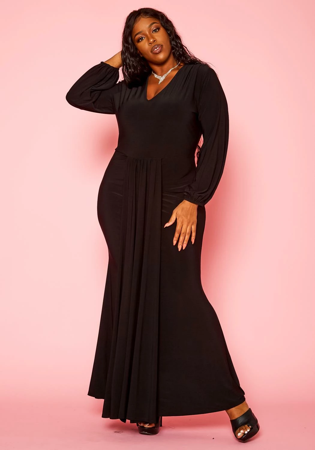 Plus Size Long Sleeve Mermaid Flare Gown 2 Plus Size Long Sleeve Mermaid Flare Gown - Image 2