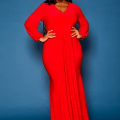 Plus Size Long Sleeve Mermaid Flare Gown -Radiant Drape Sales 2021276 002 1