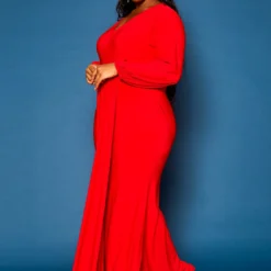 Plus Size Long Sleeve Mermaid Flare Gown -Radiant Drape Sales 2021276 002 3