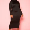 Plus Size Smocked High Neck Long Sleeve Maxi Dress