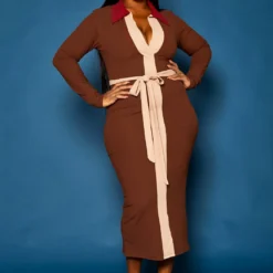 Plus Size Ribbed Knit Color Trim Midi Dress 7 Plus Size Ribbed Knit Color Trim Midi Dress -Radiant Drape Sales 2021288 001 2