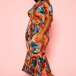 Plus Size Rustic Teal Pattern Flare Dress -Radiant Drape Sales 2021295 001 2