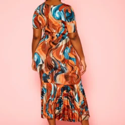 Plus Size Rustic Teal Pattern Flare Dress -Radiant Drape Sales 2021295 001 3