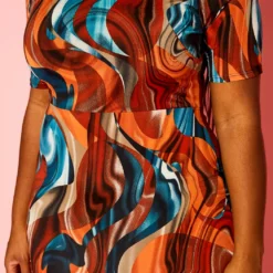 Plus Size Rustic Teal Pattern Flare Dress -Radiant Drape Sales 2021295 001 4