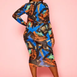 Plus Size Abstract Print Bodycon Midi Dress -Radiant Drape Sales 2021297 001 3