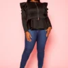 Plus Size Ruffle Shoulder Hem Peplum Jacket