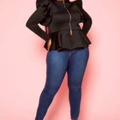 Plus Size Ruffle Shoulder Hem Peplum Jacket -Radiant Drape Sales 2021299 001 2