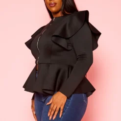 Plus Size Ruffle Shoulder Hem Peplum Jacket -Radiant Drape Sales 2021299 001 3