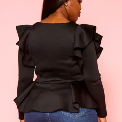 Plus Size Ruffle Shoulder Hem Peplum Jacket -Radiant Drape Sales 2021299 001 4