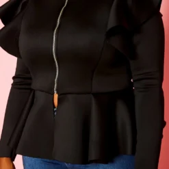 Plus Size Ruffle Shoulder Hem Peplum Jacket -Radiant Drape Sales 2021299 001 5