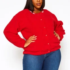 Plus Size Faux Fur Varsity Jacket