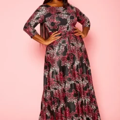 Plus Size Fuchsia Leopard Print Fit & Flare Maxi Dress