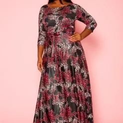 Plus Size Fuchsia Leopard Print Fit & Flare Maxi Dress -Radiant Drape Sales 2021305 001 3
