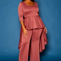 Plus Size High Low Peplum Top & Pants Set -Radiant Drape Sales 2021307 002 0