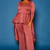 Plus Size High Low Peplum Top & Pants Set