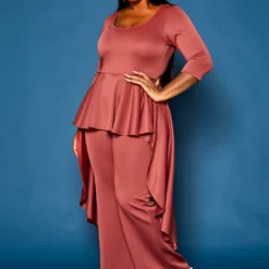Plus Size High Low Peplum Top & Pants Set -Radiant Drape Sales 2021307 002 3