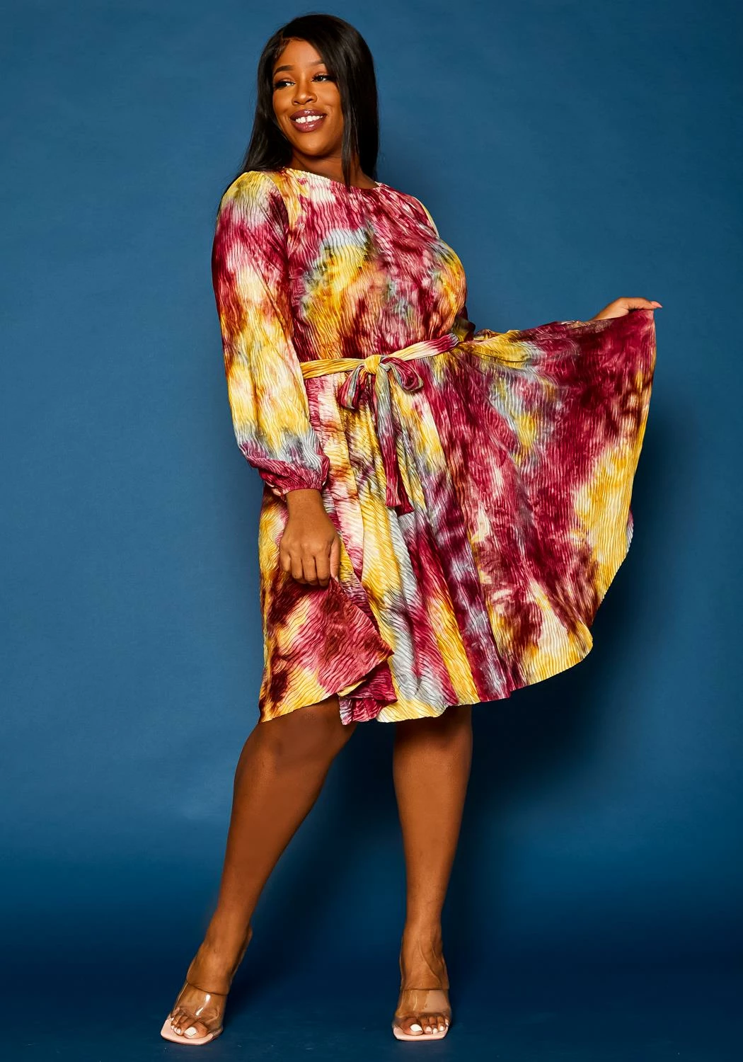 Plus Size Tie Dye Fit & Flare Pleated Dress 2 Plus Size Tie Dye Fit & Flare Pleated Dress - Image 2