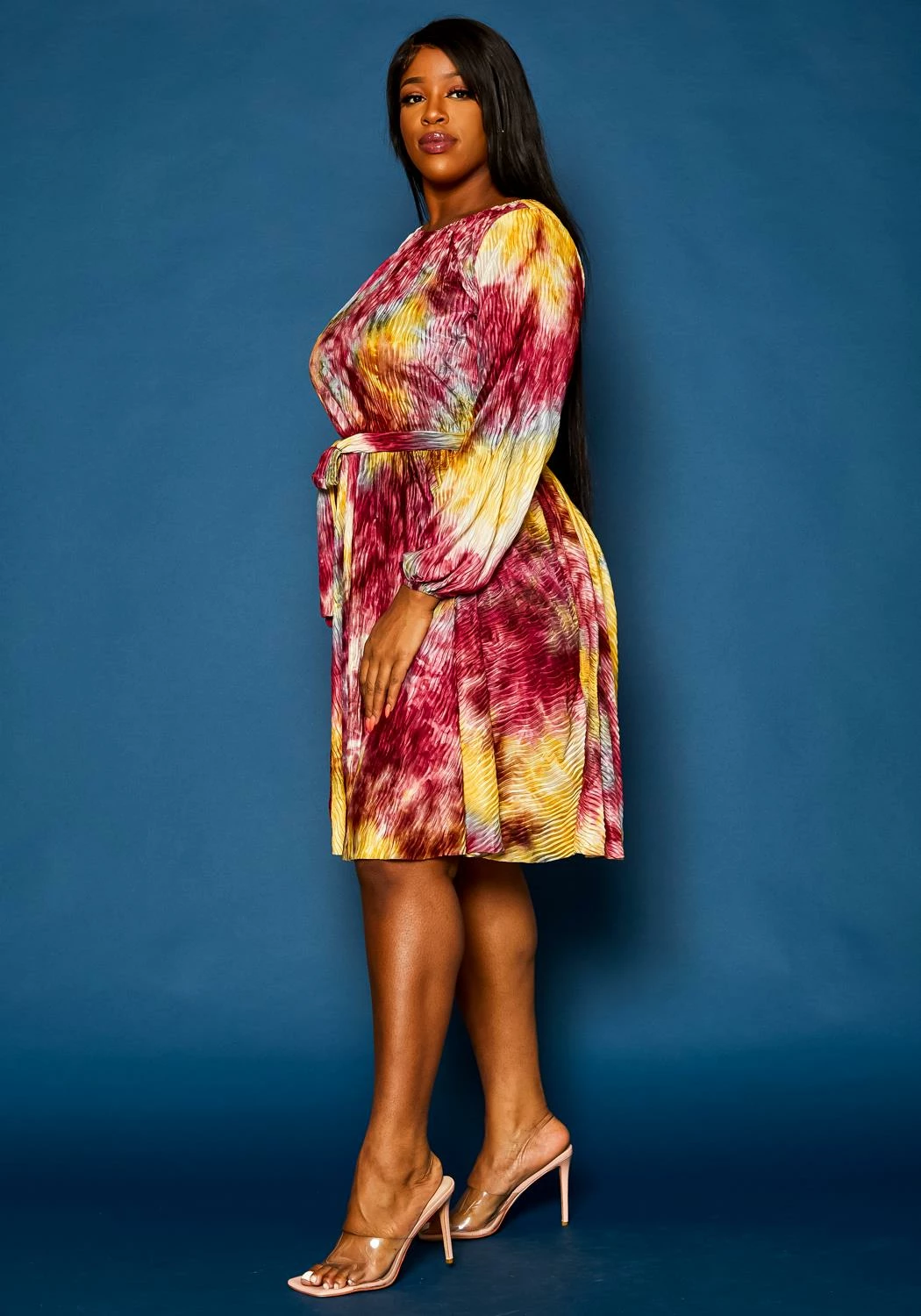 Plus Size Tie Dye Fit & Flare Pleated Dress 3 Plus Size Tie Dye Fit & Flare Pleated Dress - Image 3