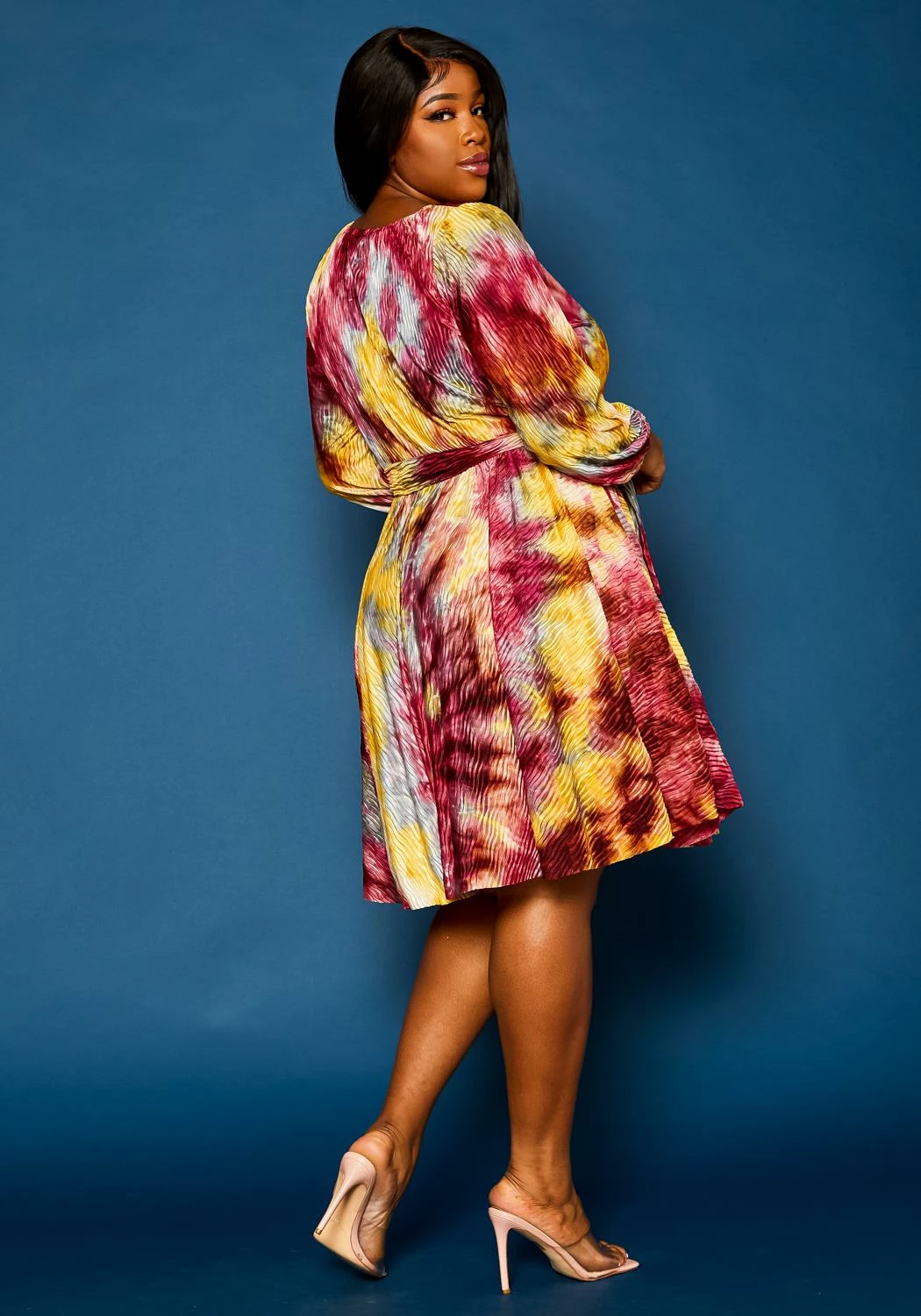 Plus Size Tie Dye Fit & Flare Pleated Dress 5 Plus Size Tie Dye Fit & Flare Pleated Dress - Image 5