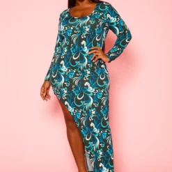 Plus Size Abstract Floral Pattern High Low Maxi Dress -Radiant Drape Sales 2021310 001 2