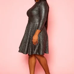 Plus Size Metallic Shimmer Fit & Flare Dress -Radiant Drape Sales 2021313 001 3