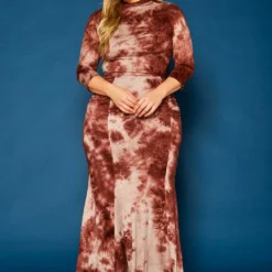 Plus Size Tie Dye Crop Top & Mermaid Flare Skirt