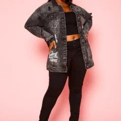 Plus Size Good Vibes Black Denim Jacket