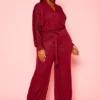 Plus Size Shimmer Long Sleeve Flare Jumpsuit