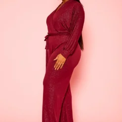 Plus Size Shimmer Long Sleeve Flare Jumpsuit -Radiant Drape Sales 2021323 002 2