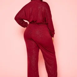 Plus Size Shimmer Long Sleeve Flare Jumpsuit -Radiant Drape Sales 2021323 002 3