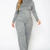 Plus Size Casual Long Sleeve & Flare Pants Set