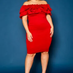 Plus Size Off Shoulder Ruffle Hem Dress -Radiant Drape Sales 2021328 002 1
