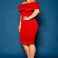 Plus Size Off Shoulder Ruffle Hem Dress -Radiant Drape Sales 2021328 002 3