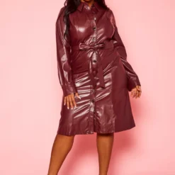 Plus Size Faux Leather Button Front Dress