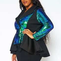 Plus Size Duo Color Sequin Peplum Blazer -Radiant Drape Sales 2021332 001 9