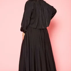 Plus Size Solid Long Sleeve Flare Maxi Skirt Set -Radiant Drape Sales 2021333 001 4