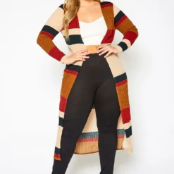 Plus Size Color Block Duster Cardigan