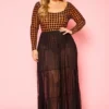 Plus Size Houndstooth Plaid Bodysuit & Tulle Skirt Set