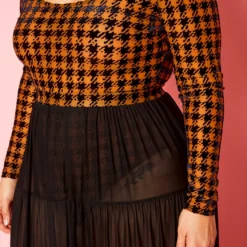 Plus Size Houndstooth Plaid Bodysuit & Tulle Skirt Set 9 Plus Size Houndstooth Plaid Bodysuit & Tulle Skirt Set -Radiant Drape Sales 2021340 001 4