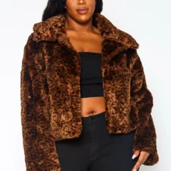 Plus Size Faux Fur Leopard Jacket