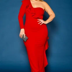 Plus Size One Sleeve Cocktail Maxi Dress