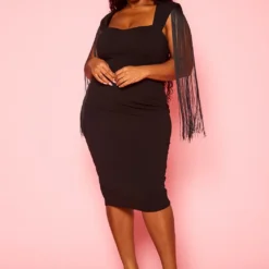 Plus Size Fringe Sleeve Midi Dress