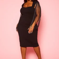 Plus Size Fringe Sleeve Midi Dress -Radiant Drape Sales 2021346 001 8