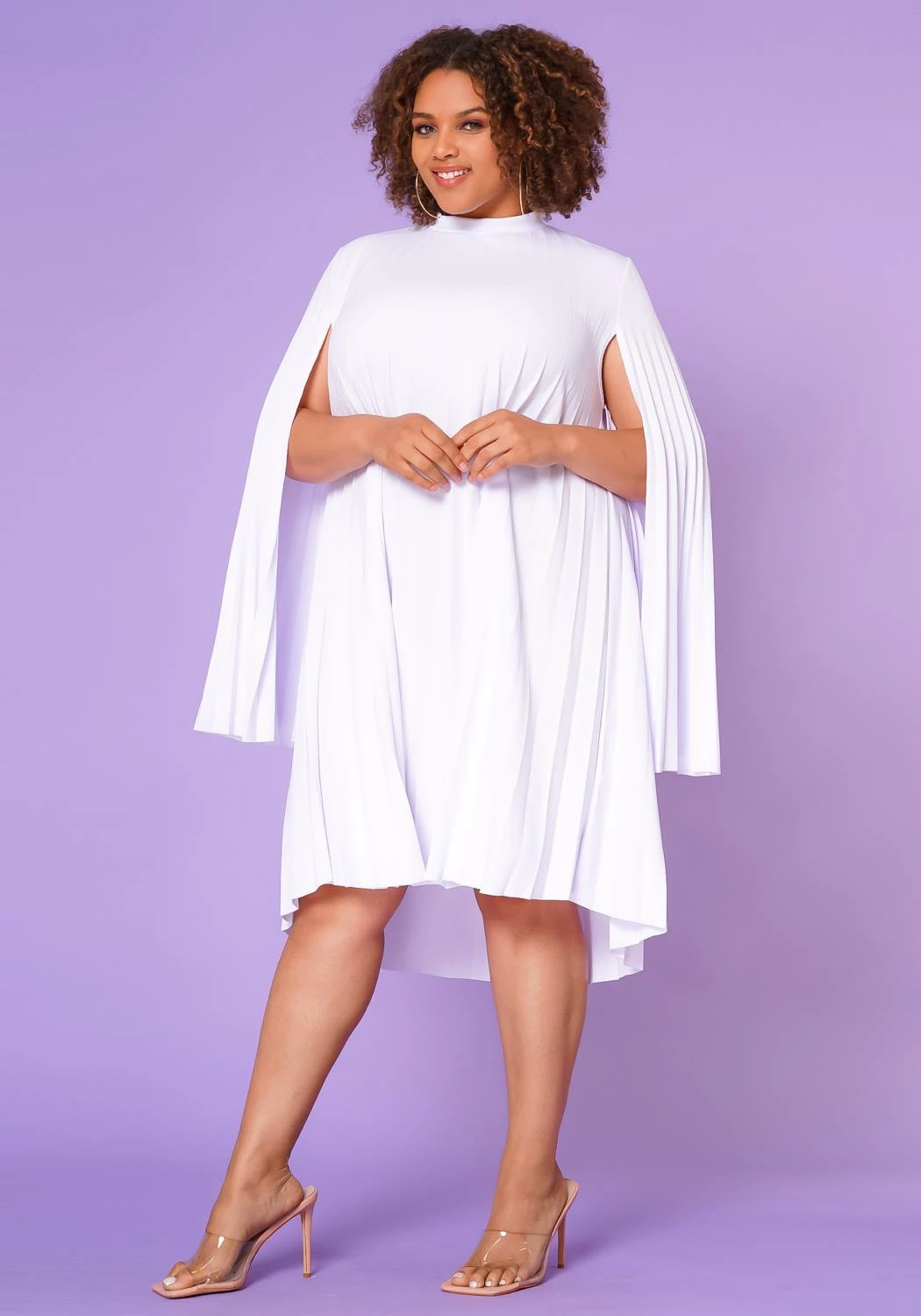 Plus Size Pleated Cape Sleeve Dress 4 Plus Size Pleated Cape Sleeve Dress - Image 4