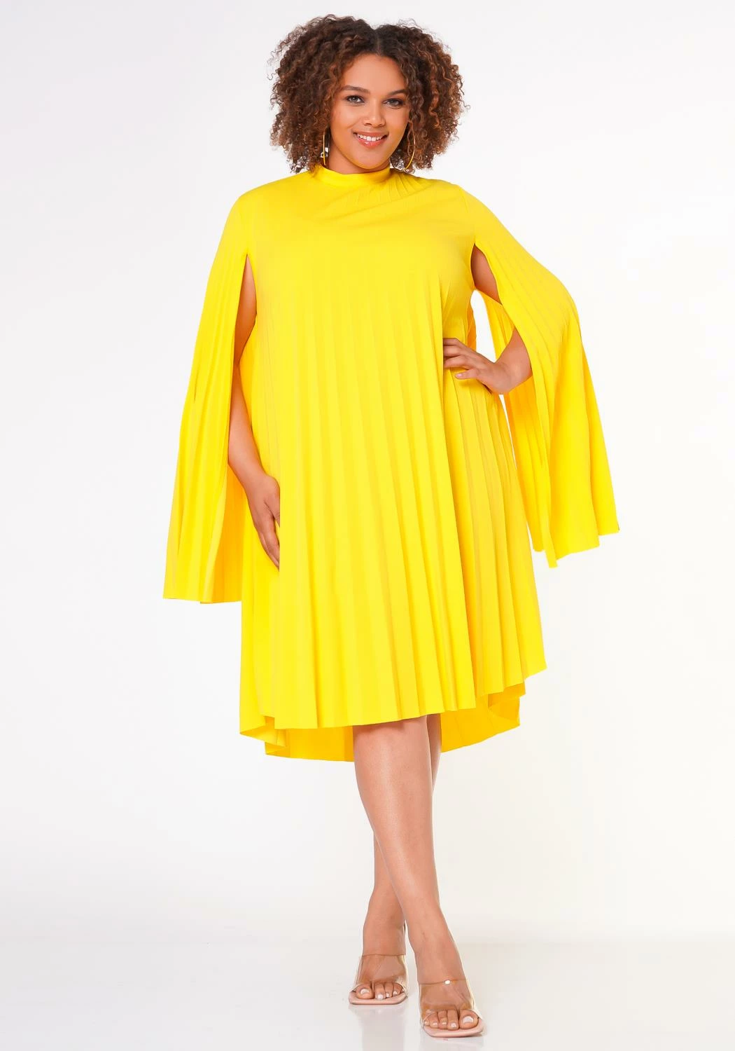 Plus Size Pleated Cape Sleeve Dress 1 Plus Size Pleated Cape Sleeve Dress