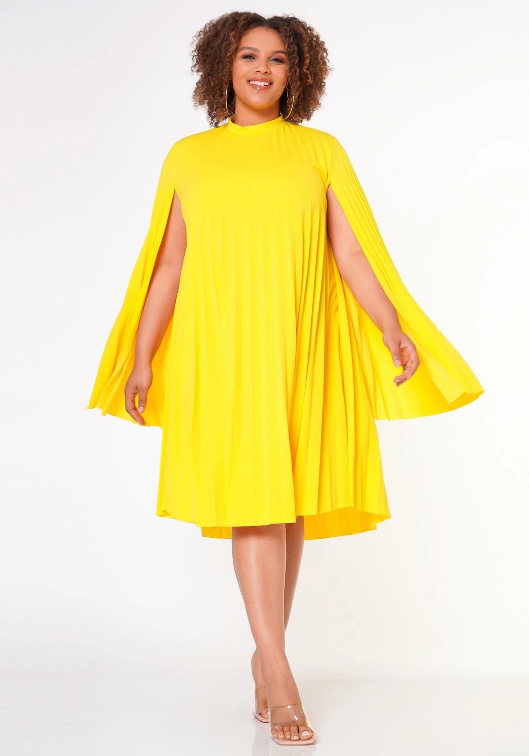 Plus Size Pleated Cape Sleeve Dress 2 Plus Size Pleated Cape Sleeve Dress - Image 2