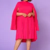 Plus Size Pleated Cape Sleeve Dress