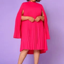 Plus Size Pleated Cape Sleeve Dress
